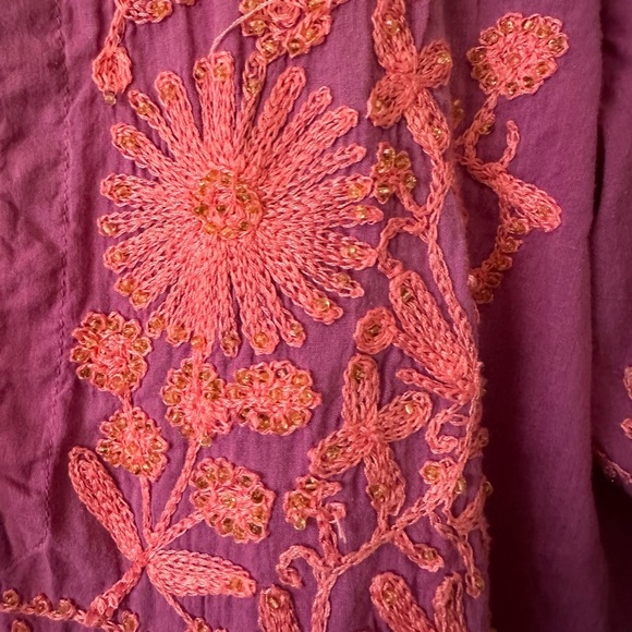 Melissa Odabash Red and Pink Embroidered Bell Sleeve Blouse - One Size - Picture 3 of 7